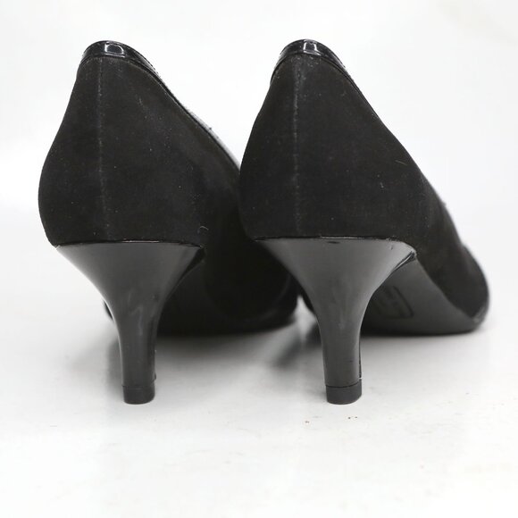Anne Klein FLICKA Faux Suede & Leather Point Toe Pumps Office Heels Snake Black - Picture 5 of 9